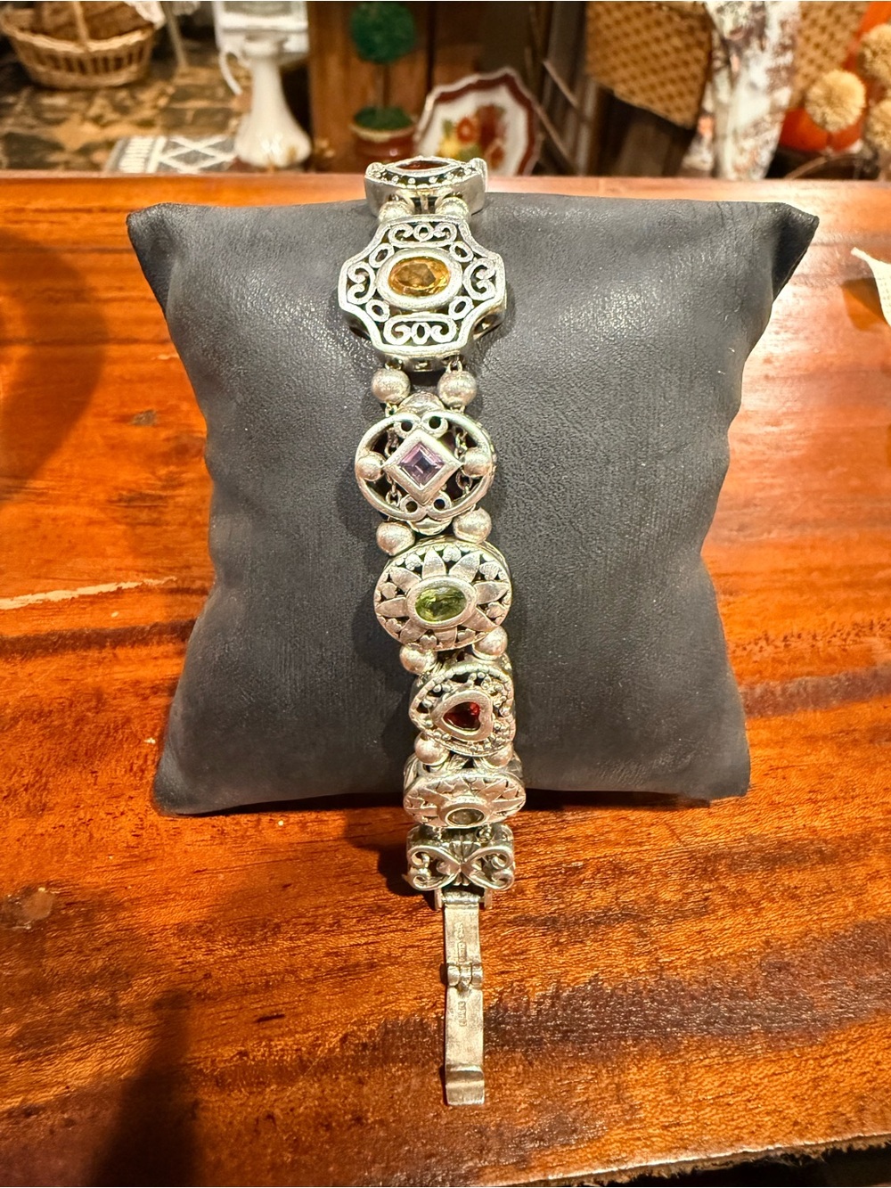 Sterling Silver Multi Gemstone Artisan Link Bracelet